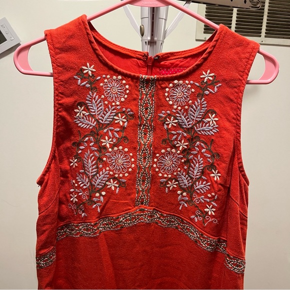 Anthropologie Embroidered Red Dress sleeveless size 6 - Picture 2 of 8
